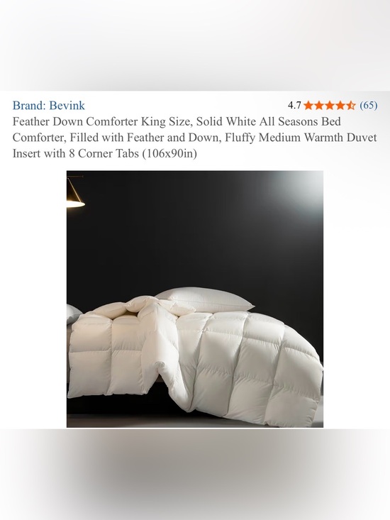 Bevink Other - Solid White Feather Down Comforter - King